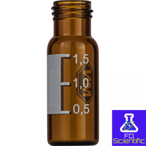 Screw neck vial, N 9, 11.6x32.0 mm, 1.5 mL, label, flat bottom, amber